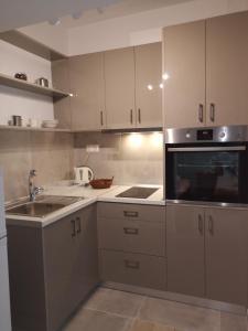 贝尼蔡斯吉娜一室公寓的厨房配有白色橱柜、水槽和微波炉