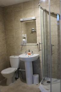 戈斯兰Fairhaven Country Guest House的浴室配有卫生间、盥洗盆和淋浴。