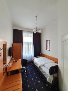 布拉格玛霍瓦酒店的配有一张床和一张书桌的酒店客房