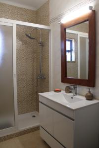 维拉多比斯坡Abrigo das Nortadas的浴室配有盥洗盆和带镜子的淋浴