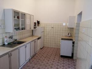 卡什佩尔斯凯霍里Hostel Kašperské Hory的小厨房配有白色橱柜和水槽