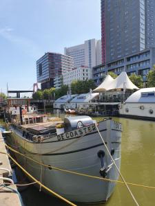鹿特丹De Coaster的船停靠在城市的水中