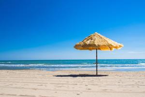 托尔托雷托拉鲁住宿加早餐旅馆的海滩上的一把草伞