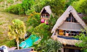 喀巴里特Cabarete Maravilla Eco Lodge Boutique Beach Surf, Kite, Yoga的享有带游泳池的度假村的空中景致