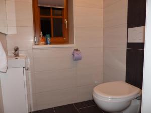 伊布斯河畔格施特灵戈斯特林度假屋的一间带白色卫生间的浴室和窗户。