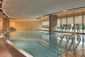 宝安深圳机场凯悦嘉轩酒店的植物繁茂的酒店游泳池