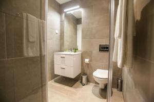 埃武拉Casa dos Castelos的浴室配有卫生间、盥洗盆和淋浴。