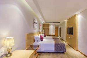 重庆重庆静时文化酒店的酒店客房,配有床和电视