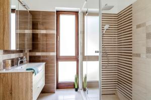 蒂豪尼Pilger Apartments的一间带水槽和淋浴的浴室