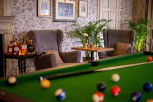 Kaliszki花椰菜庄园酒店的客厅配有台球桌和椅子