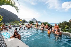 爱妮岛Frendz Hostel El Nido的一群人在度假村的游泳池里