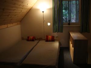 PrachovPeaceful Holiday Home in Hol n with Garden的一张位于带灯和窗户的房间的床铺