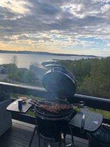 FreiAtlantic View Ingerstua的湖景阳台的烧烤架