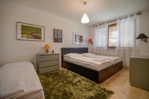 雷德尼斯Apartmán u lázní Lednice的一间卧室设有两张床和窗户。