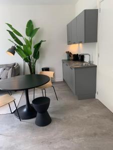 乌得勒支Utrecht City Apartments - Maliesingel的一间带桌子的客厅和一间厨房