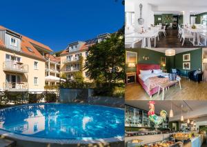 巴特尚道STEIGER Apparthotel Bad Schandau的一张酒店照片的拼贴画,上面有一座游泳池