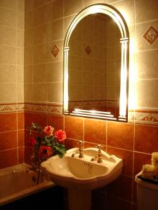 肯梅尔AbbeyCourt Kenmare Kerry的浴室配有盥洗盆、镜子和浴缸