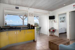 勒迪亚芒COEUR SUR LA MAIN的厨房和客厅,享有海景