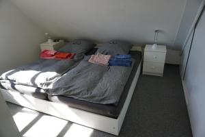 卡罗利嫩西尔Günnis Perle am Harleufer的卧室内的一张带两个枕头的床