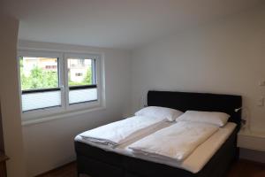 法克湖畔杜罗博拉赫Apartment DreamView的一张大床,位于带两个窗户的房间