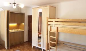 布莱德Homestead Zatrnik near Bled的带双层床和厨房的客房