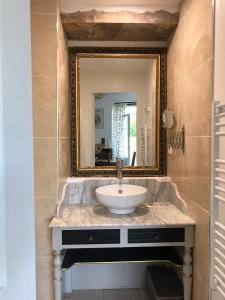Chaniersle Logis du Plessis的一间带水槽和镜子的浴室