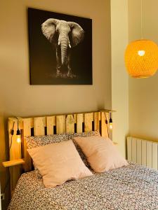 克莱蒙费朗Warm & Wood的卧室的墙上挂着大象照片
