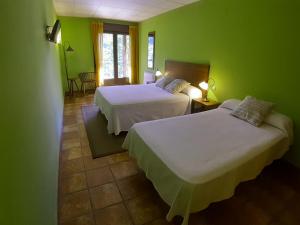 埃尔阿雷纳尔洛斯莫林尼罗斯乡村酒店的绿墙客房内的两张床