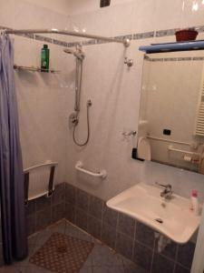 马里纳-迪-皮特拉桑塔Appartamento Versilia lungomare的浴室配有盥洗盆和带镜子的淋浴