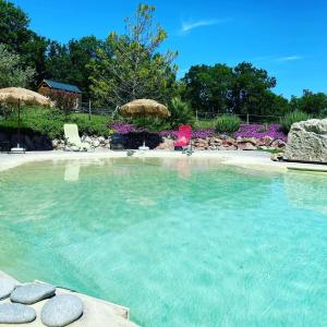 Pinel-Hauterive加托涅住宿加早餐酒店的一个带椅子和海滩的大型游泳池