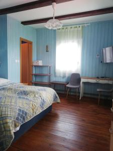 柳托梅尔Agroturism Jures的一间卧室配有一张床、一张书桌和一个窗户。