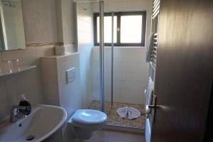 奥伯斯特多夫卡尼利比里亚酒店的带淋浴、卫生间和盥洗盆的浴室