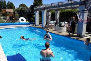 基督城哈伍德梅普尔斯住宿加早餐酒店的一群人在游泳池游泳