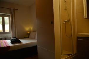 La Brigue圣马丁酒店的一间带一张床和淋浴的小卧室