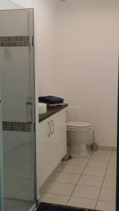 尚皮涅Le 10 Bis的一间带卫生间和玻璃淋浴间的浴室