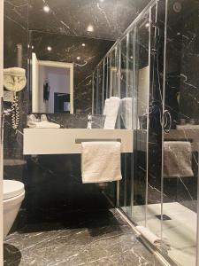 安锡Icône Hôtel - Annecy的带淋浴、盥洗盆和卫生间的浴室