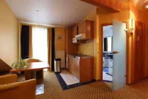 卢森堡奥普马克斯一室公寓酒店的一个带水槽和桌子的小厨房
