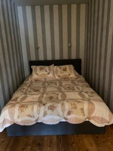 什恰夫尼察维多克公寓的床上有毯子和枕头
