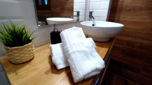 托莱多APARTAMENTOS EL POZO AMARGO的浴室配有白色水槽和白色毛巾