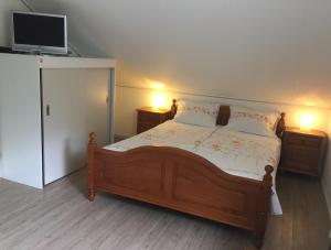东卡佩勒de Duinroos的一间卧室配有一张带两盏灯的床和一台电视。