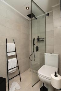 亚历山德鲁波利斯公园酒店的一间带卫生间和玻璃淋浴间的浴室