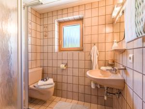希帕赫盖斯勒旅馆的一间带水槽和卫生间的浴室以及窗户。