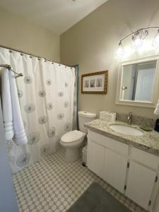比斯比Bisbee Brownstone Suites的浴室配有卫生间、盥洗盆和淋浴。