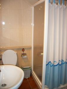格拉纳达阿尔拜辛莫尼旅馆 的带淋浴、卫生间和盥洗盆的浴室