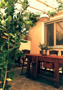 切塞纳蒂科Guest House CorteMazzini36的天井上配有带盆栽的木桌