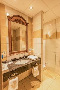 巴特本特海姆Hotel Bentheimer Hof的一间带水槽和镜子的浴室