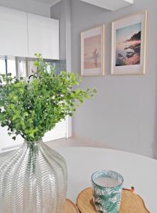 厄尔科Apartamenty Na Skarpie的桌子上的一个花瓶,上面有植物