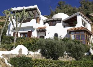 萨阿拉德洛斯阿图内斯Chalet El Encanto的前面有树木的大白色房子