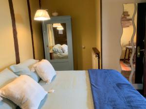 Ziga波萨达泽加旅馆的一间卧室配有一张带两个枕头和镜子的床