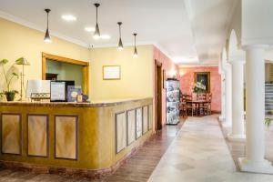 巴伦西纳德拉孔塞普西翁YIT纯正之路酒店的一间设有酒吧的餐厅,位于带桌子的房间